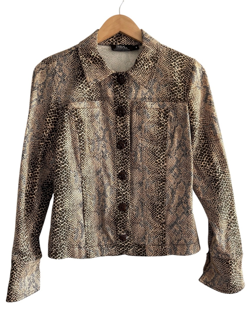 Tribal Brown and Black Snakeskin Print Button Cotton Jacket